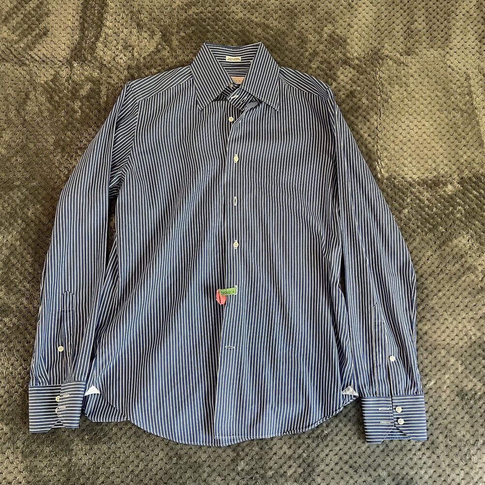 Nicolas Toronto Shirt Men’s M Blue Long Sleeve Button Up Striped 2 Ply Cotton